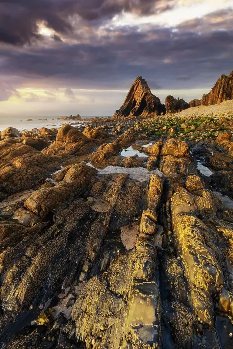 Framed Print : Blackchurch Rock at sunset, Mouthmill, North Devon, England, United Kingdom