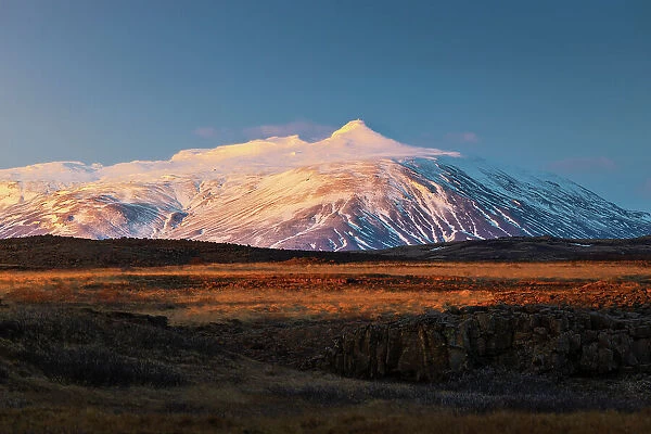 Blafell mountain at sunset during winter, Sudurland, Iceland