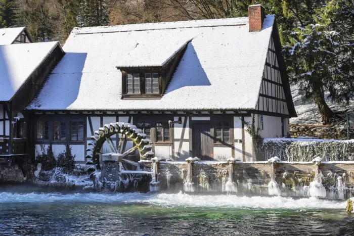 Framed Print : Mill at Blautopf Spring, Blaubeuren, Swabian Jura, Baden-Wurttemberg, Germany Framed Print : Mill at Blautopf Spring, Blaubeuren, Swabian Jura, Baden-Wurttemberg, Germany