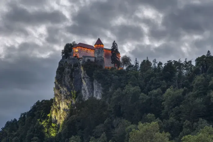 Framed Print : Bled, Slovenia, Europe. Blue hour at the Castle Bled Framed Print : Bled, Slovenia, Europe. Blue hour at the Castle Bled