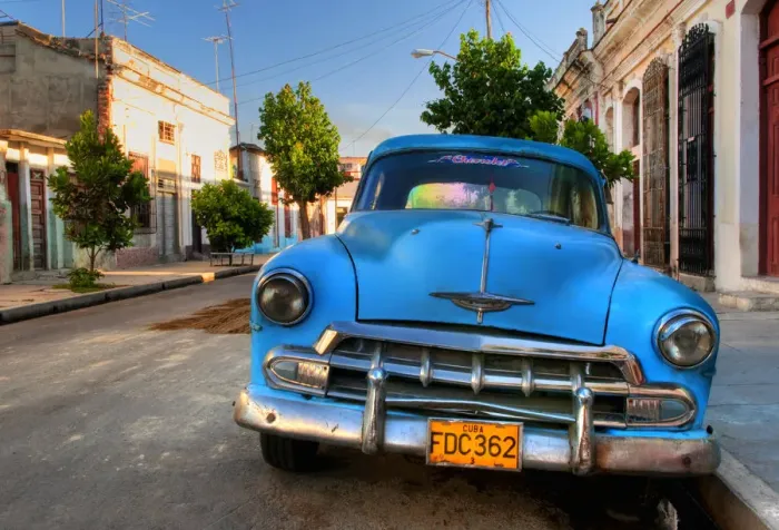 Framed Print : Blue car in Cienfuegos, Cuba, Caribbean Framed Print : Blue car in Cienfuegos, Cuba, Caribbean