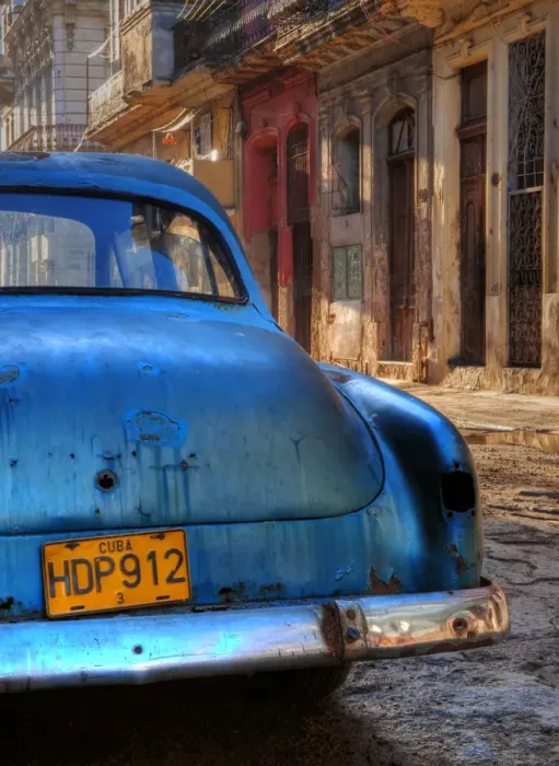 Framed Print : Blue car in Havana, Cuba, Caribbean Framed Print : Blue car in Havana, Cuba, Caribbean