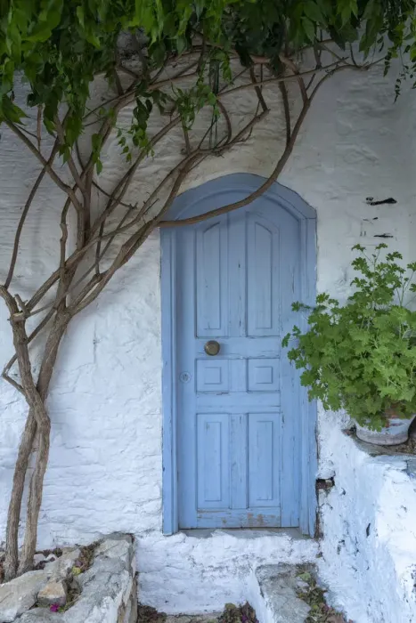 Framed Print : Blue Door, Symi Island, Dodecanese Islands, Greece