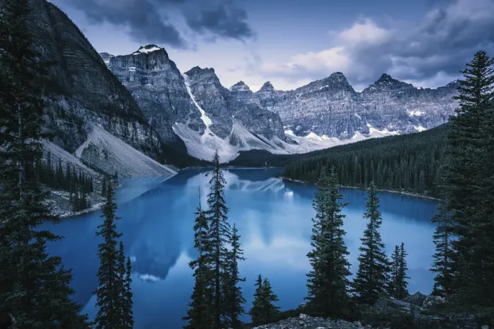 Framed Print : Blue Hour at Moraine Lake, Banff Lake Louise, Canadian Rockies, Canada