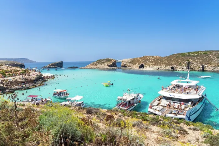 Framed Print : Blue Lagoon with Beaches and Cliffs on Comino Island, Malta Framed Print : Blue Lagoon with Beaches and Cliffs on Comino Island, Malta
