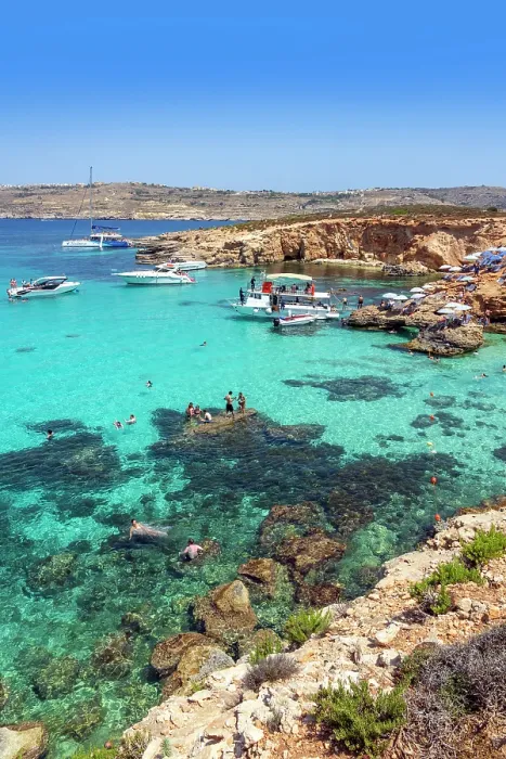 Framed Print : Blue Lagoon with Beaches and Cliffs on Comino Island, Malta Framed Print : Blue Lagoon with Beaches and Cliffs on Comino Island, Malta