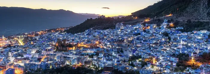 Framed Print : Blue town of Chefchaouen at twilight, Rif Mountain, Morocco Framed Print : Blue town of Chefchaouen at twilight, Rif Mountain, Morocco