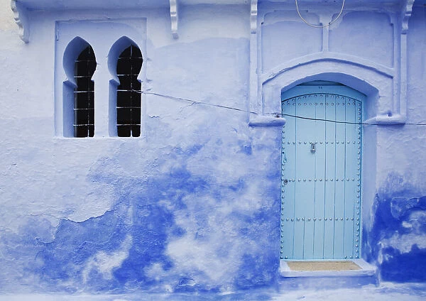 Blue wall, doorway and window, Chefchaouen, Morocco