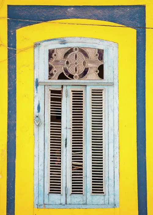 Framed Print : Blue and yellow wall withg faded blue window shutters, Habana Centro, Havana, Cuba Framed Print : Blue and yellow wall withg faded blue window shutters, Habana Centro, Havana, Cuba