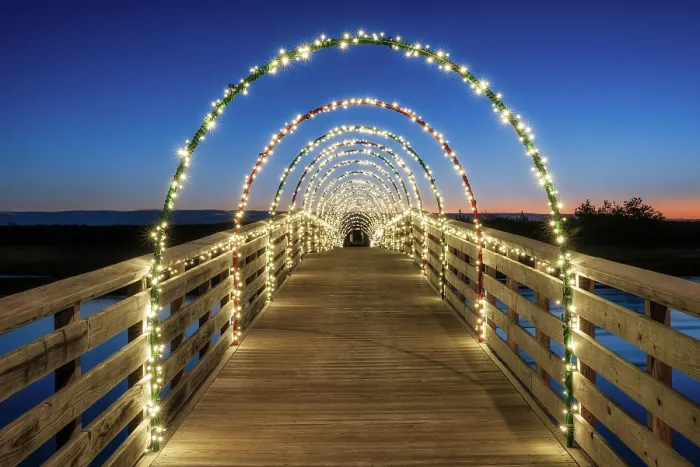 Framed Print : Boardwalk with holiday lights, Ogunquit, Maine, USA Framed Print : Boardwalk with holiday lights, Ogunquit, Maine, USA