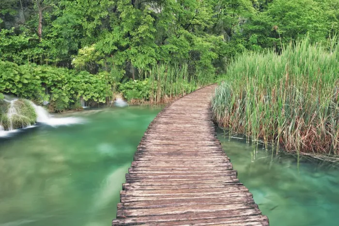 Framed Print : Boardwalk over karst lake in Plitvice National Park - Croatia, Lika-Senj Framed Print : Boardwalk over karst lake in Plitvice National Park - Croatia, Lika-Senj