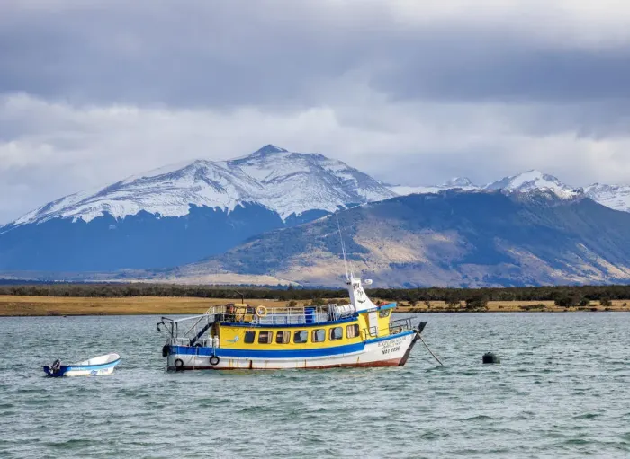 Framed Print : Boat in Admiral Montt Gulf, Puerto Natales, Ultima Esperanza Province, Patagonia, Chile Framed Print : Boat in Admiral Montt Gulf, Puerto Natales, Ultima Esperanza Province, Patagonia, Chile