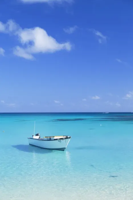 Framed Print : Boat on Blue Lagoon, Nacula Island, Yasawa Islands, Fiji