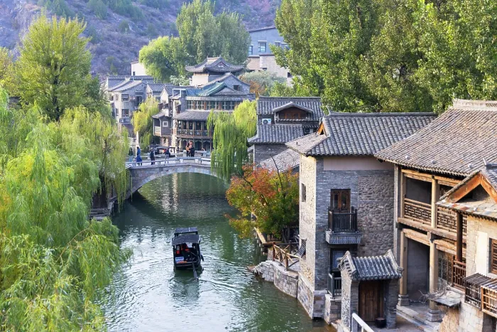 Framed Print : Boat on canal in Gubei Water Town, Simatai, Beijing, China Framed Print : Boat on canal in Gubei Water Town, Simatai, Beijing, China