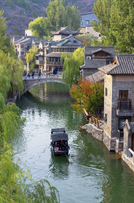 Framed Print : Boat on canal in Gubei Water Town, Simatai, Beijing, China Framed Print : Boat on canal in Gubei Water Town, Simatai, Beijing, China