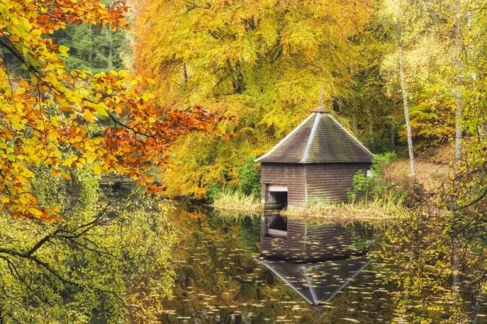 Framed Print : Boat hut on lochshore, Faskally Forest, Pitlochry, Perthshire, Scotland, UK Framed Print : Boat hut on lochshore, Faskally Forest, Pitlochry, Perthshire, Scotland, UK
