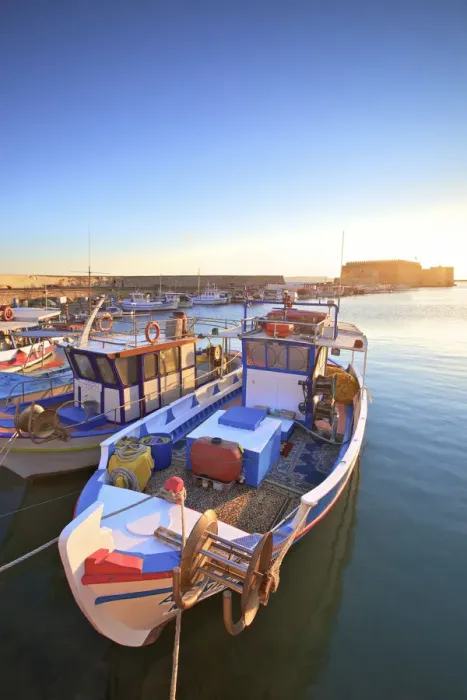 Framed Print : The Boat Lined Venetian Harbour and Fortress, Heraklion, Crete, Greek Islands, Greece
