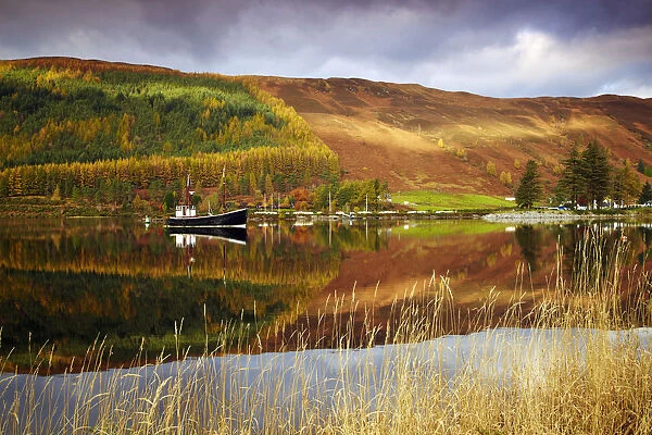Boat Reflections in Loch Lochy, Highland Region, Scotland