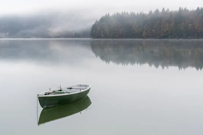 Framed Print : Boat on Sylvenstein Lake in the morning. Bad Tolz-Wolfratshausen district, Bavaria, Germany Framed Print : Boat on Sylvenstein Lake in the morning. Bad Tolz-Wolfratshausen district, Bavaria, Germany
