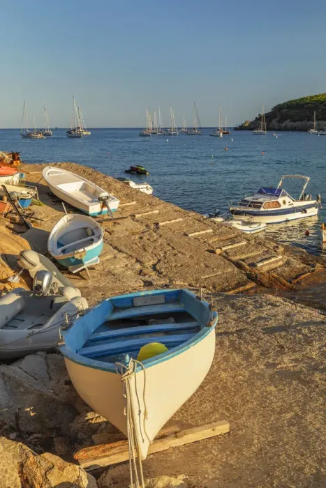 Framed Print : Boats in the bay of Fetovaia, Elba Island, Livorno District, Tuscany, Italy