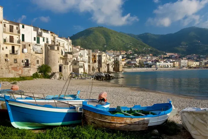 Framed Print : Boats on beach, Cefalu, N coast, Sicily Framed Print : Boats on beach, Cefalu, N coast, Sicily