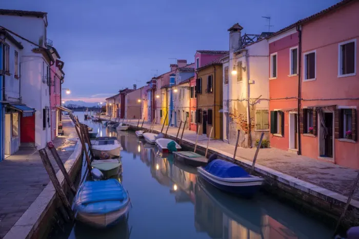 Framed Print : The boats of Burano at dusk, Burano, Venice, Veneto, Italy Framed Print : The boats of Burano at dusk, Burano, Venice, Veneto, Italy