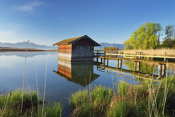 Boats house at lake Chiemsee, Chiemgau, Bavaria, Germany, Europe