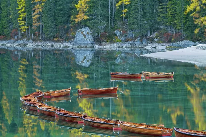 Framed Print : Boats on Lake Braies (Pragser Wildsee), Dolomites, South Tyrol, Italy Framed Print : Boats on Lake Braies (Pragser Wildsee), Dolomites, South Tyrol, Italy