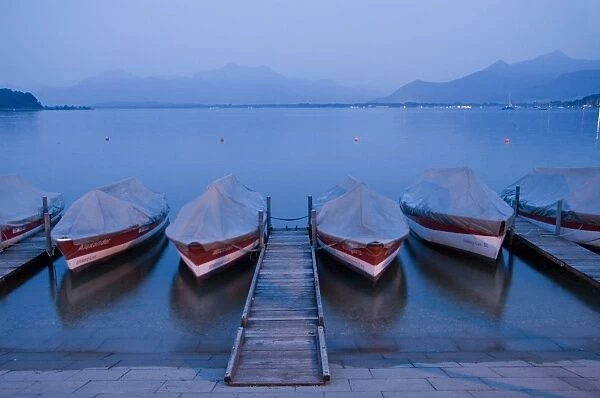 Boats and lake, Chiemsee, Bavaria, Germany