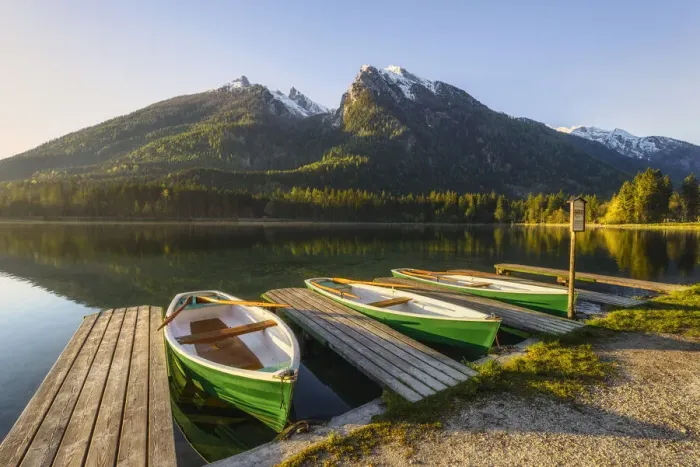 Framed Print : Boats at lake Hintersee against Hochkalter, Berchtesgaden Alps, Bavaria, Germany Framed Print : Boats at lake Hintersee against Hochkalter, Berchtesgaden Alps, Bavaria, Germany