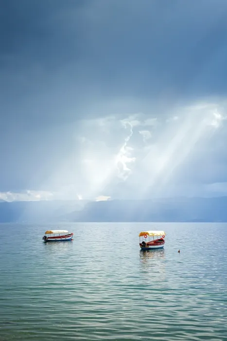 Framed Print : Boats on Lake Ohrid, Ohrid, North Macedonia
