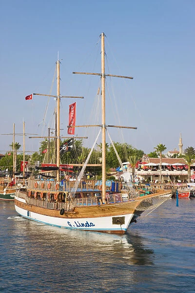 Boats lining the harbourside, Side, Mediterranean Coast, Turkey