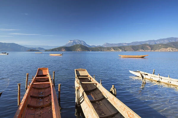 Boats on Lugu Lake, Yunnan, China