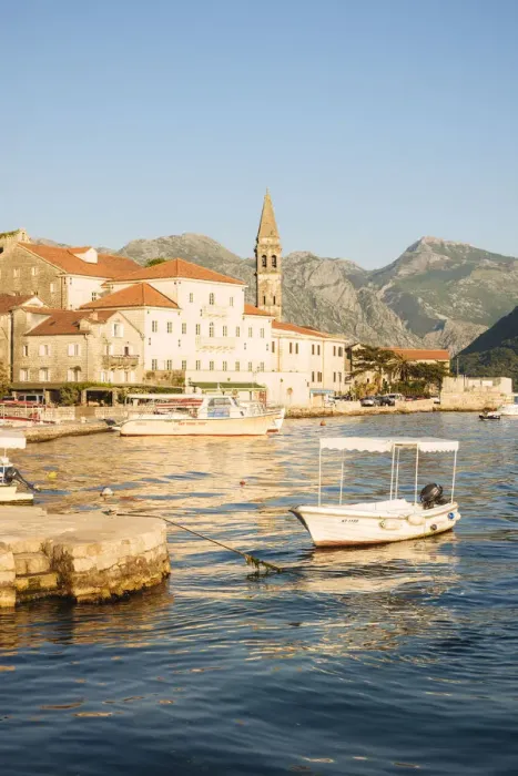 Framed Print : Boats moored at Perast, Bay of Kotor, Montenegro