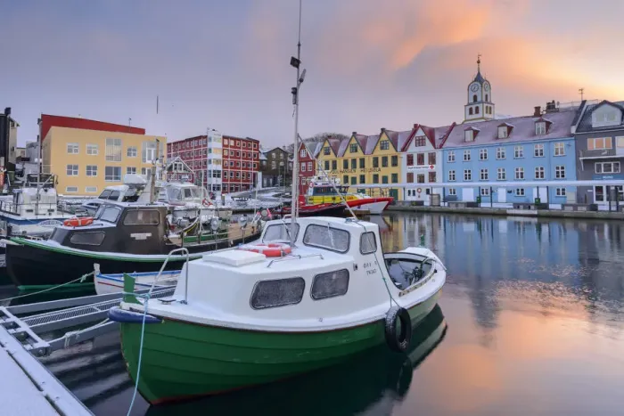 Framed Print : Boats moored in Torshavn harbour at sunrise, Faroe Islands, Denmark. Spring (April) 2015 Framed Print : Boats moored in Torshavn harbour at sunrise, Faroe Islands, Denmark. Spring (April) 2015
