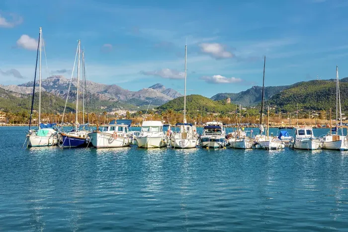 Framed Print : Boats from Port d`Andratx, in the background the Serra de Tramuntana, Mallorca, Balearic Islands, Spain Framed Print : Boats from Port d`Andratx, in the background the Serra de Tramuntana, Mallorca, Balearic Islands, Spain