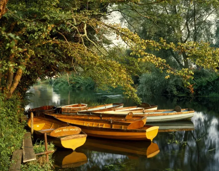 Framed Print : Boats on River Ouse, Houghton, Cambridgeshire, England
