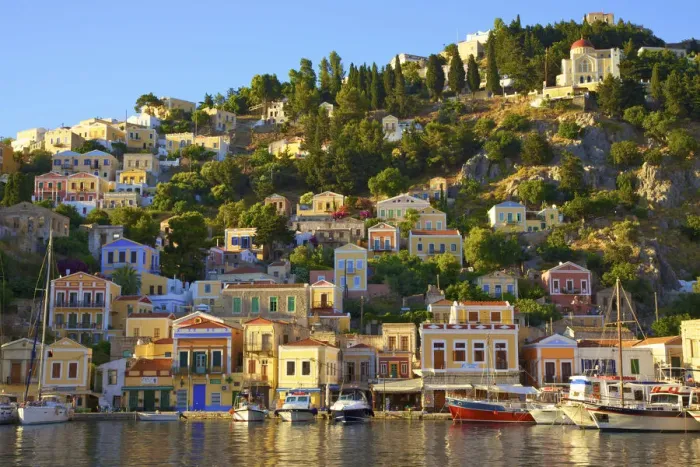 Framed Print : Boats In Symi Harbour, Symi, Dodecanese, Greek Islands, Greece, Europe Framed Print : Boats In Symi Harbour, Symi, Dodecanese, Greek Islands, Greece, Europe