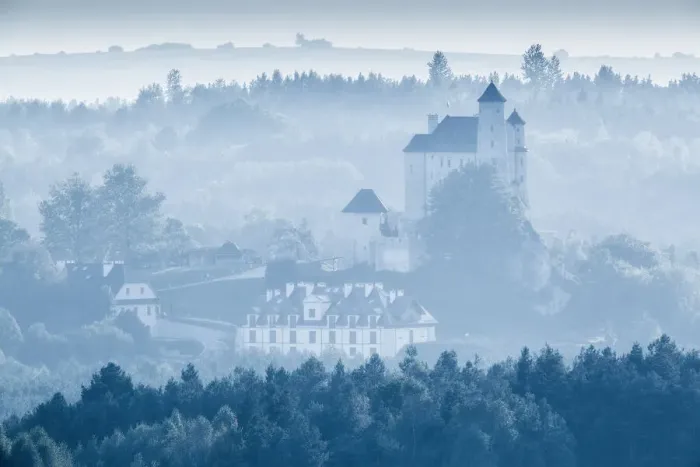 Framed Print : Bobolice Castle in the mist in Poland Framed Print : Bobolice Castle in the mist in Poland