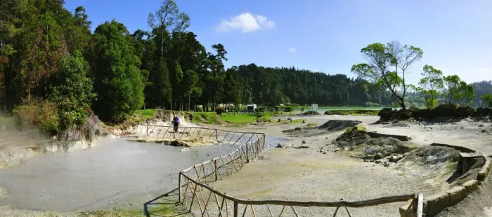 Framed Print : Boiling water in crater lakes at Furnas. Sao Miguel, Azores islands, Portugal