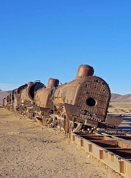 Bolivia, Potosi Department, Antonio Quijarro Province, Uyuni, View of the train cemetery