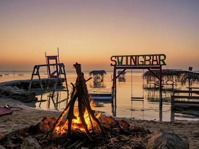 Framed Print : Bonfire at Swing Bar, dusk, Secret Beach, Ambergris Caye, Belize District, Belize Framed Print : Bonfire at Swing Bar, dusk, Secret Beach, Ambergris Caye, Belize District, Belize