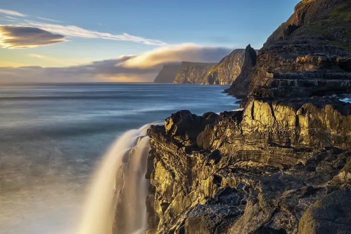 Framed Print : Boosdalafossur watrefall from Sorvagsvatn at sunset, Vagar, Faroe Islands, Denmark Framed Print : Boosdalafossur watrefall from Sorvagsvatn at sunset, Vagar, Faroe Islands, Denmark