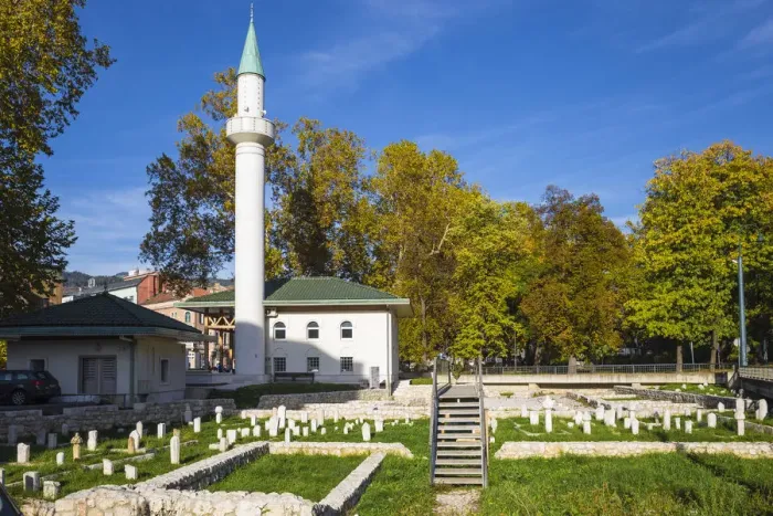 Framed Print : Bosnia and Herzegovina, Sarajevo, Bakr-Baba Mosque and AtaMejdan archaeological park