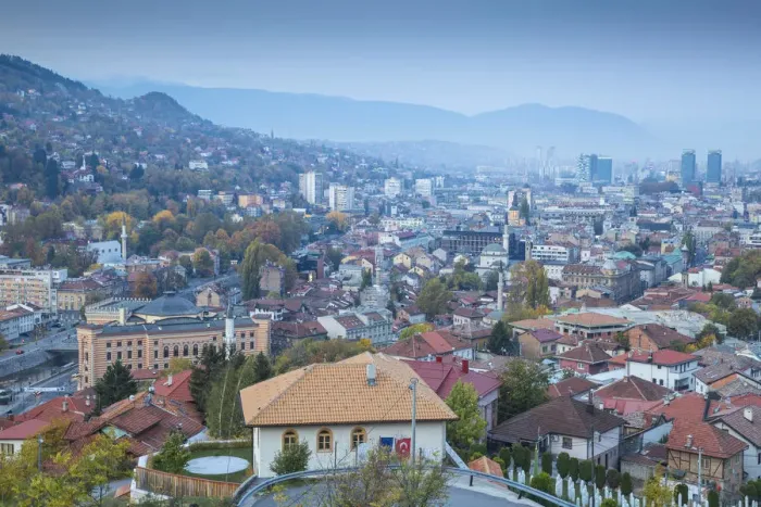 Framed Print : Bosnia and Herzegovina, Sarajevo, View of City Framed Print : Bosnia and Herzegovina, Sarajevo, View of City