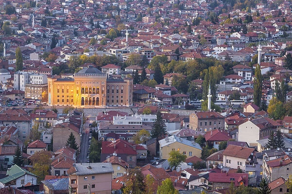 Bosnia and Herzegovina, Sarajevo, View of City looking towards City Hall