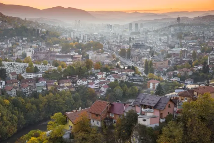 Framed Print : Bosnia and Herzegovina, Sarajevo, View of Sarajevo City Framed Print : Bosnia and Herzegovina, Sarajevo, View of Sarajevo City