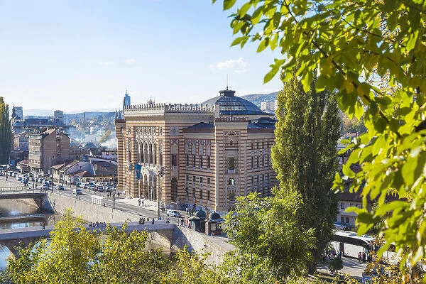Bosnia and Herzegovina, Sarajevo, view of The Town Hall (Vijecnica) in Bascarsija