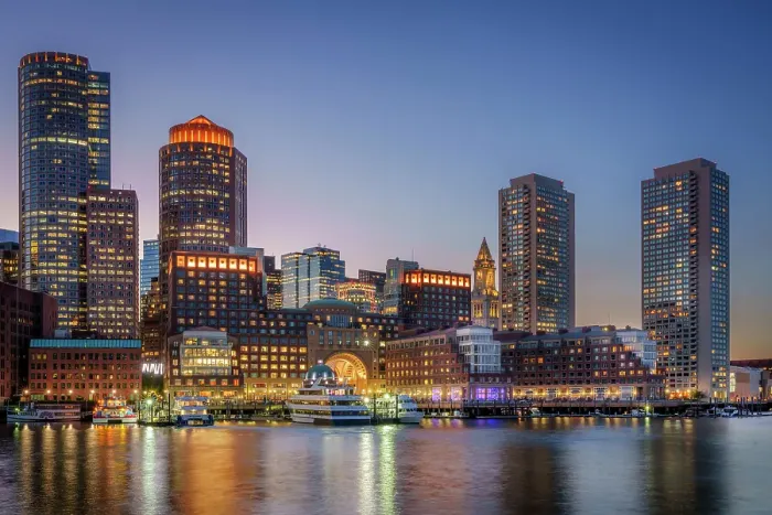 Framed Print : Boston Old Harbor Waterfront at Blue Hour Boston, Massachusetts, USA Framed Print : Boston Old Harbor Waterfront at Blue Hour Boston, Massachusetts, USA