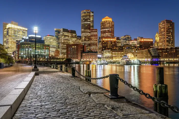 Framed Print : Boston Old Harbor Waterfront at Blue Hour Boston, Massachusetts, USA Framed Print : Boston Old Harbor Waterfront at Blue Hour Boston, Massachusetts, USA